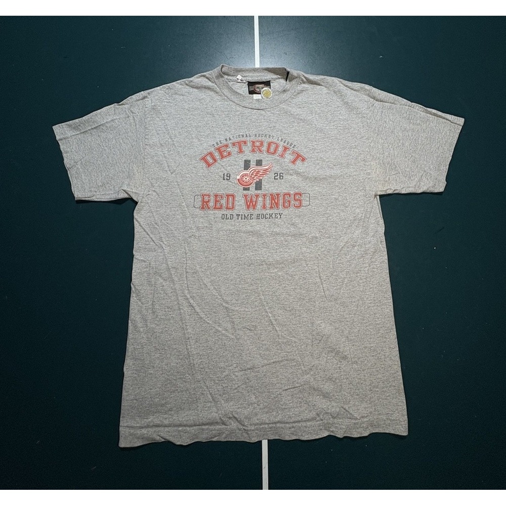 Vintage 90s‎ Detroit Red Wings T-Shirt Men's Medium Gray Red Old Time Hockey